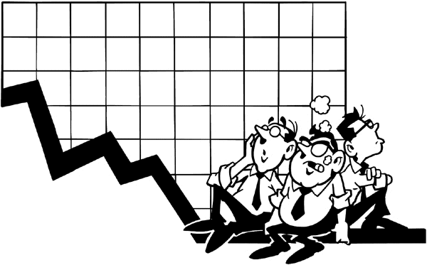 Downhill business graph with idle employees vinyl sticker. Customize on line.  Money Banks Stock Market Business 008-0179